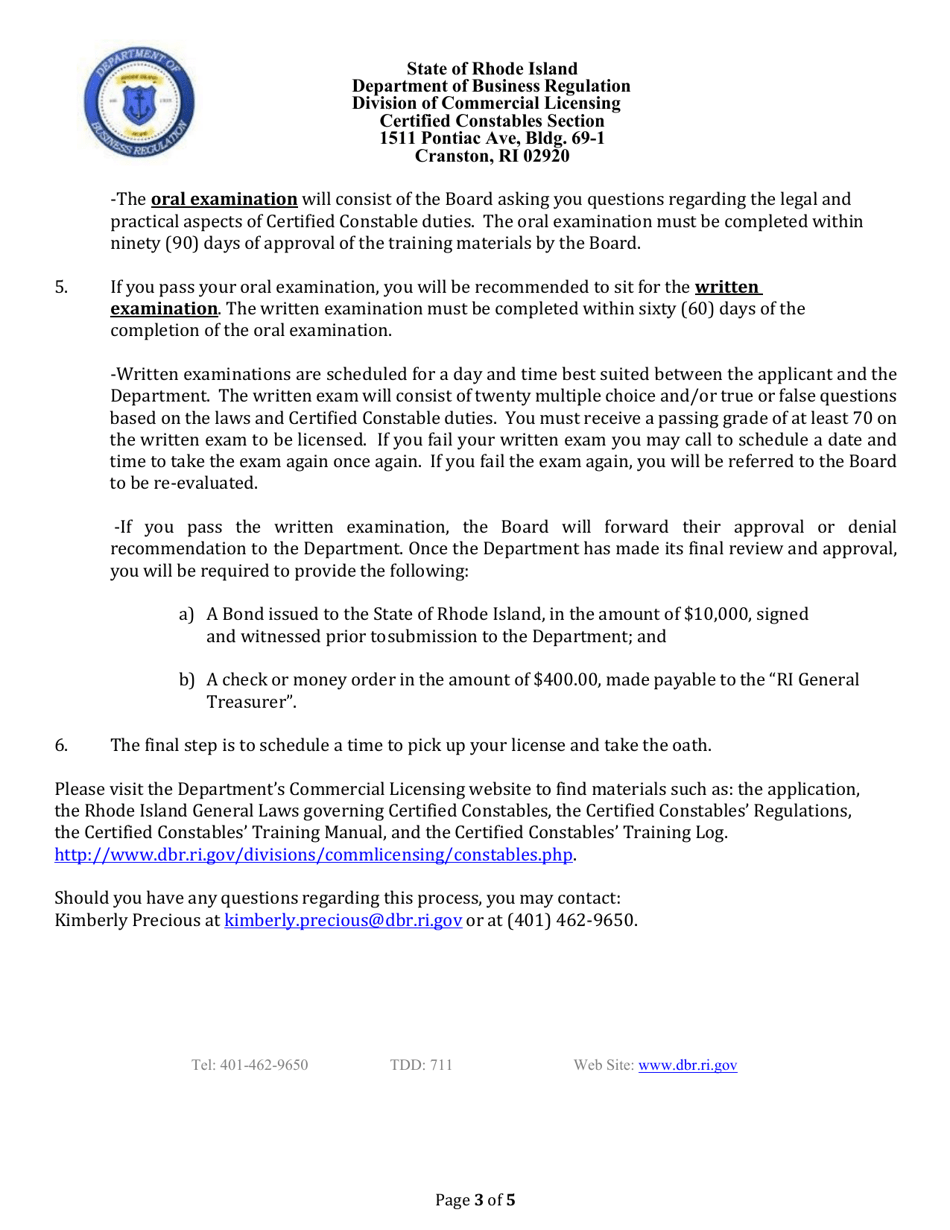 Certified Constable Application - Rhode Island, Page 3
