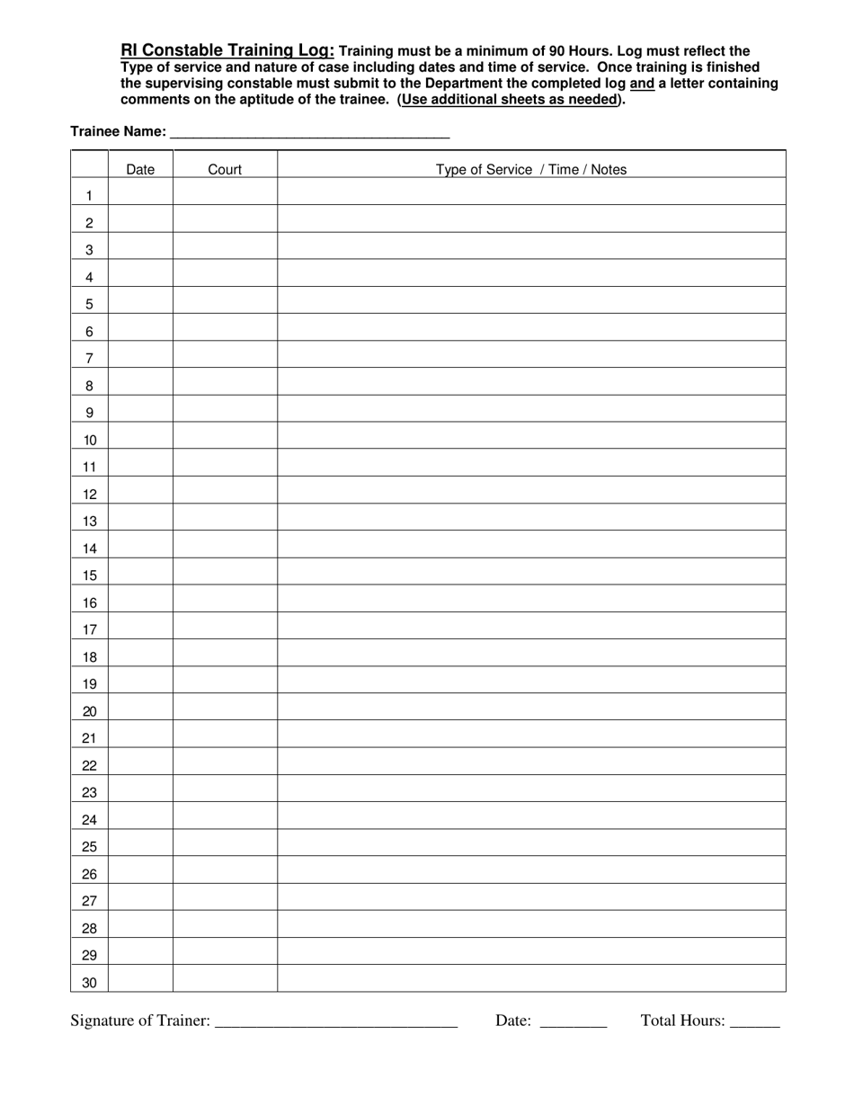 Rhode Island Ri Constable Training Log Fill Out, Sign Online and Download PDF Templateroller