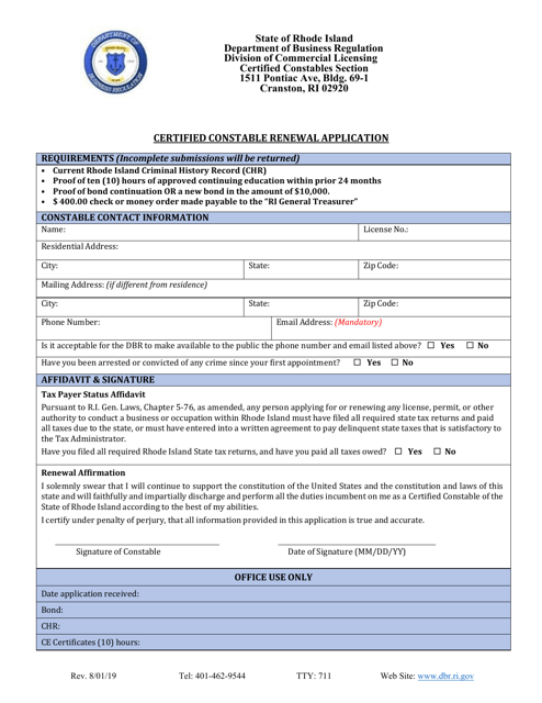 Certified Constable Renewal Application - Rhode Island