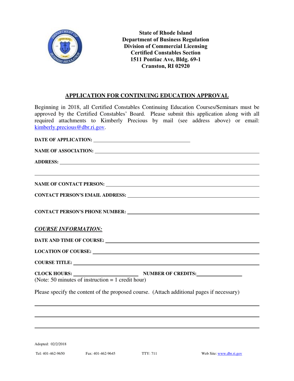Application for Continuing Education Approval - Rhode Island, Page 1
