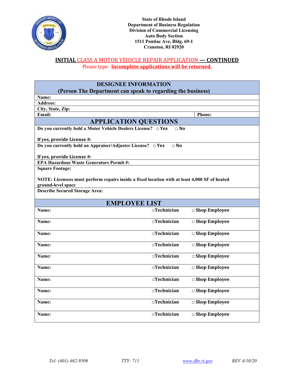 Initial Class a Motor Vehicle Repair Application - Rhode Island, Page 3