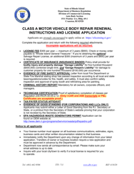Document preview: Class a Motor Vehicle Repair Renewal Application - Rhode Island