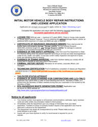 Document preview: Initial Motor Vehicle Body Repair Application - Rhode Island
