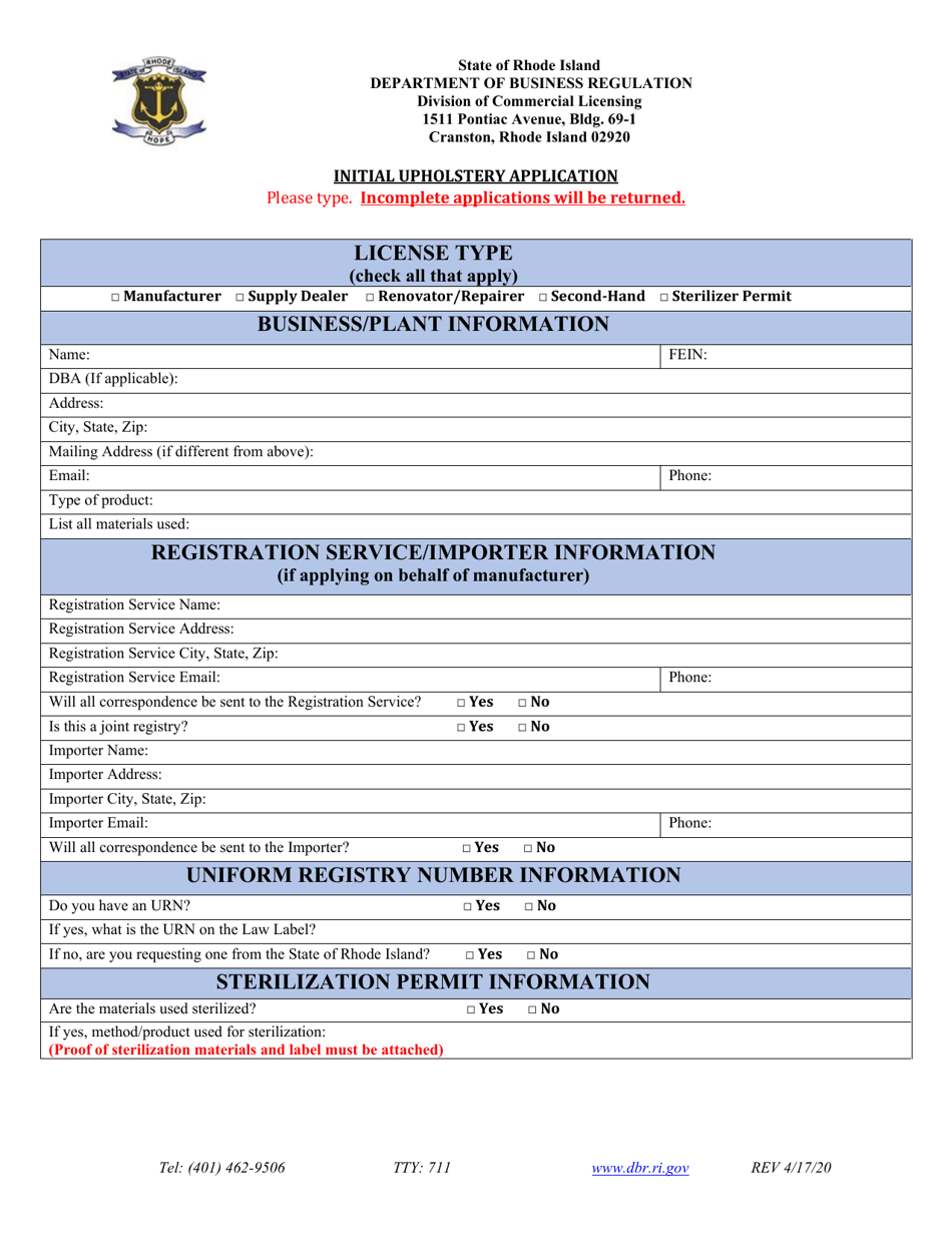 Initial Upholstery Application - Rhode Island, Page 2