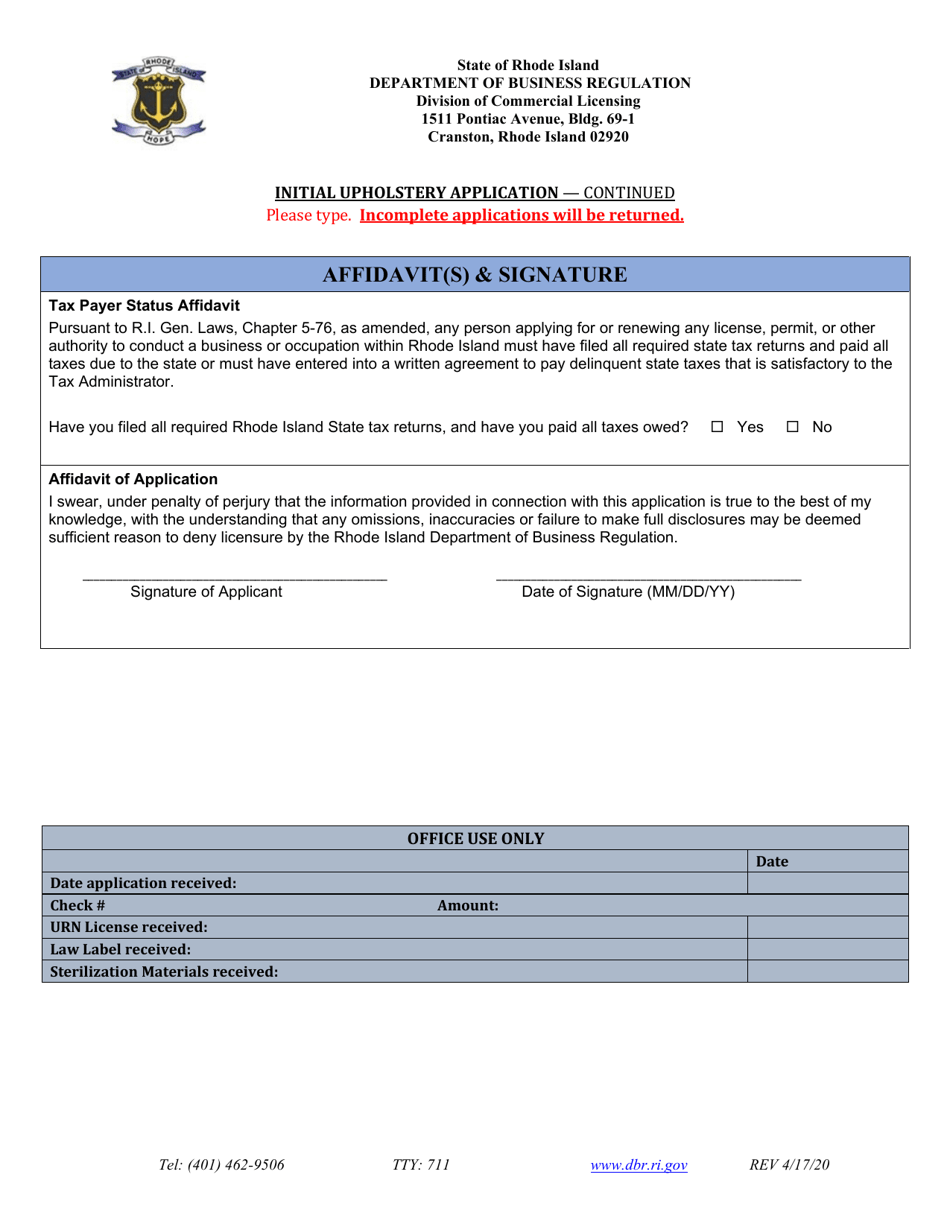 Initial Upholstery Application - Rhode Island, Page 3