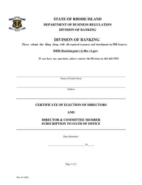 Certificate of Election of Directors and Director & Committee Member Subscription to Oath of Office - Rhode Island Download Pdf