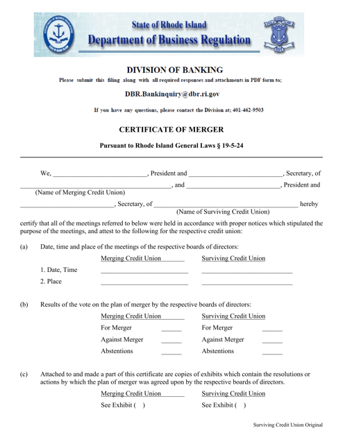 Certificate of Merger - Rhode Island Download Pdf