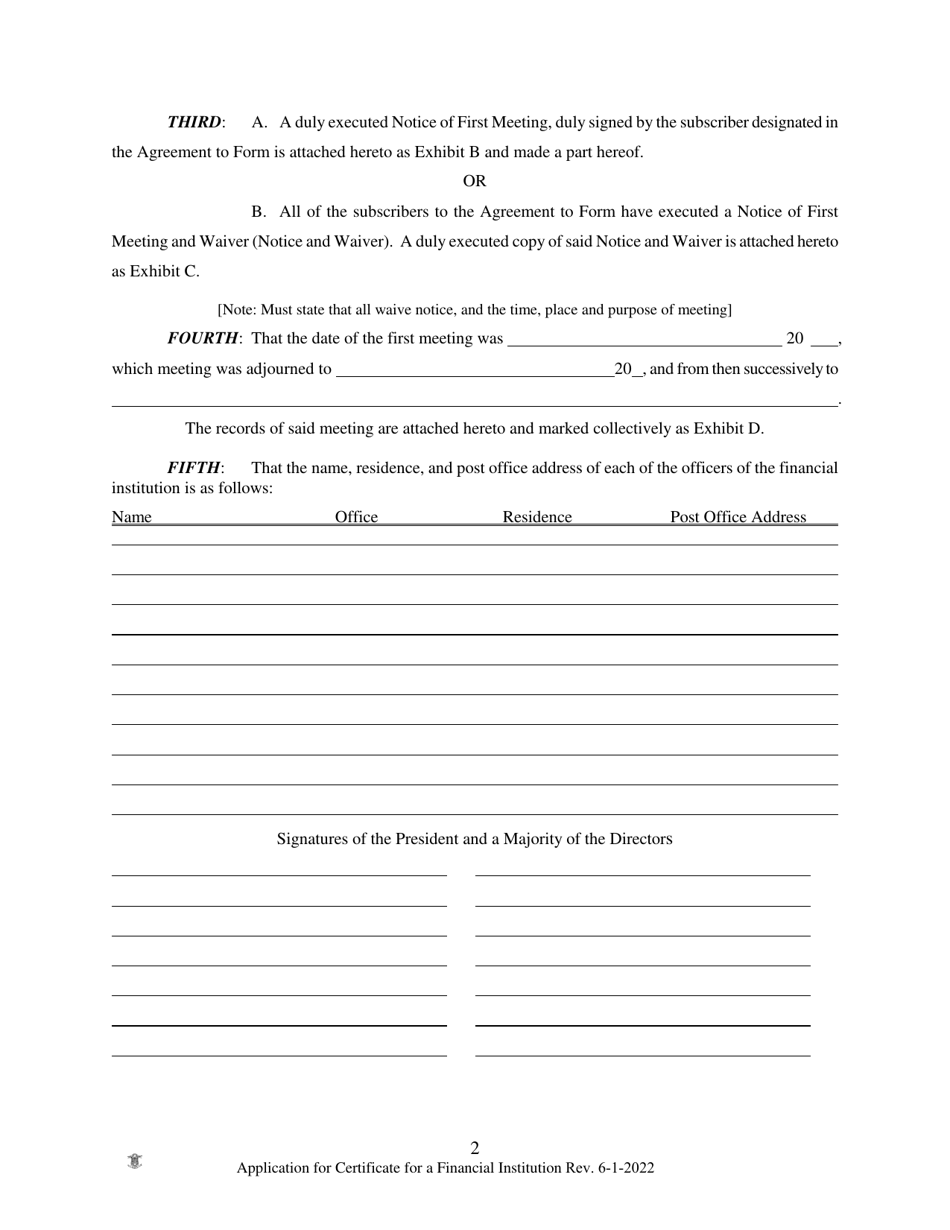 Application for Approval to Establish a Financial Institution - Rhode Island, Page 10