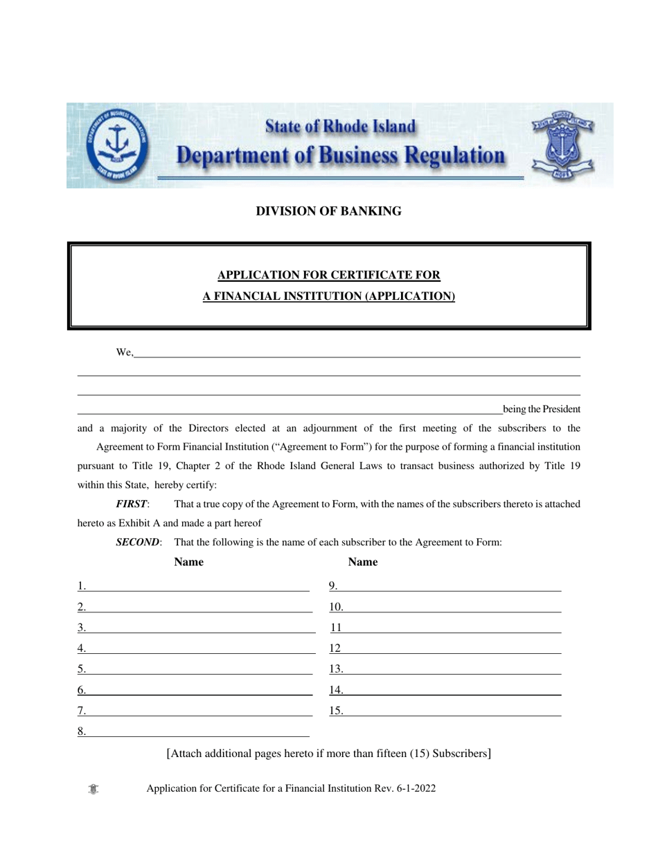 Application for Approval to Establish a Financial Institution - Rhode Island, Page 9