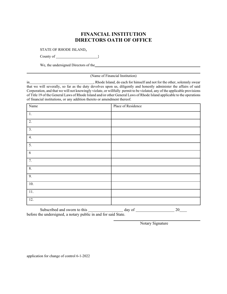 Application to Acquire Control of a Financial Institution Under Rhode Island General Laws Title 19, Chapter 8 - Rhode Island, Page 8