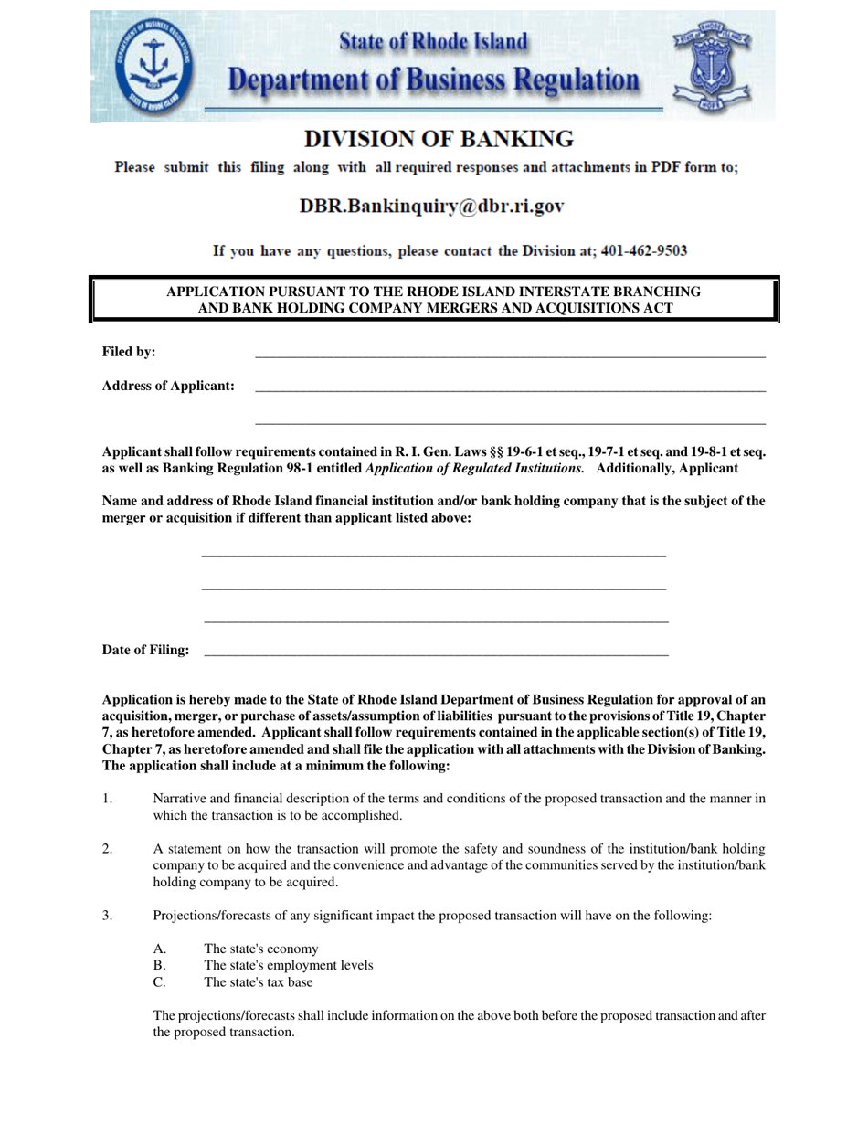 Rhode Island Application Pursuant to the Rhode Island Interstate ...