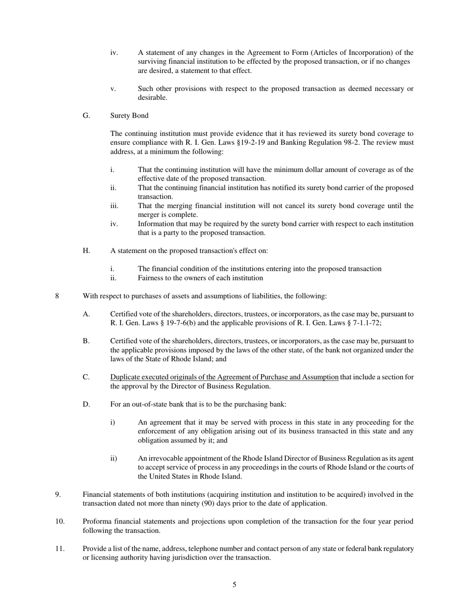 Application Pursuant to the Rhode Island Interstate Branching and Bank Holding Company Mergers and Acquisitions Act - Rhode Island, Page 5