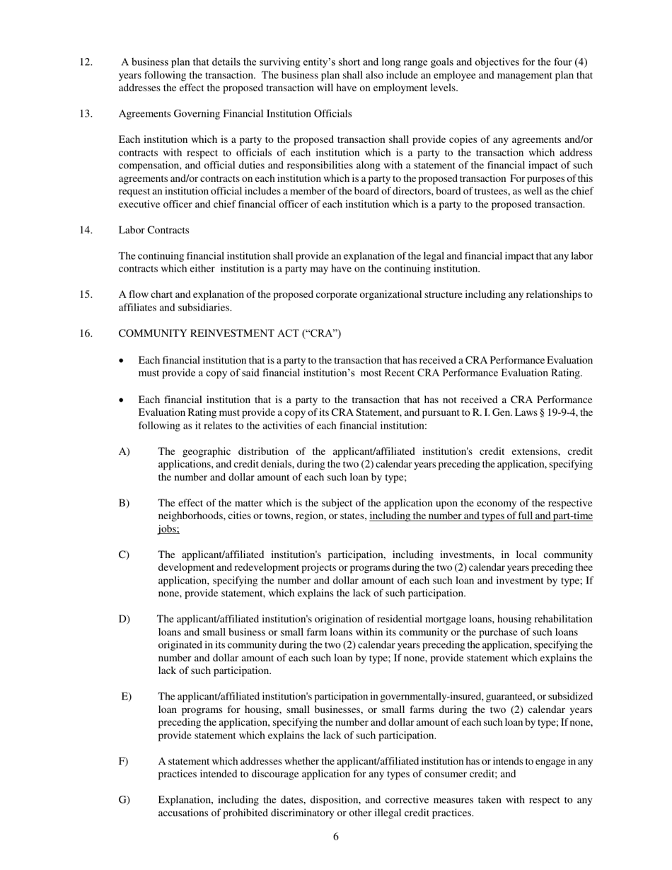 Application Pursuant to the Rhode Island Interstate Branching and Bank Holding Company Mergers and Acquisitions Act - Rhode Island, Page 6