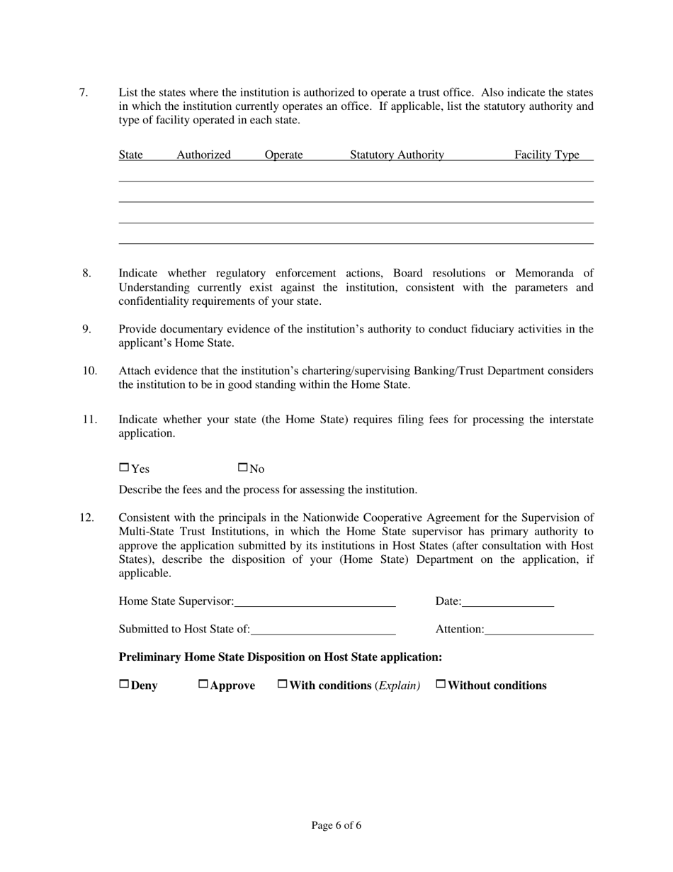 Uniform Application for Interstate Trust Activities of State-Chartered Trust Institutions - Rhode Island, Page 6