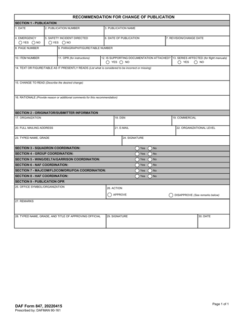 DAF Form 847  Printable Pdf