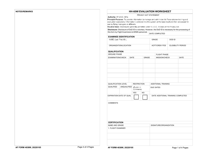 AF Form 4038W  Printable Pdf