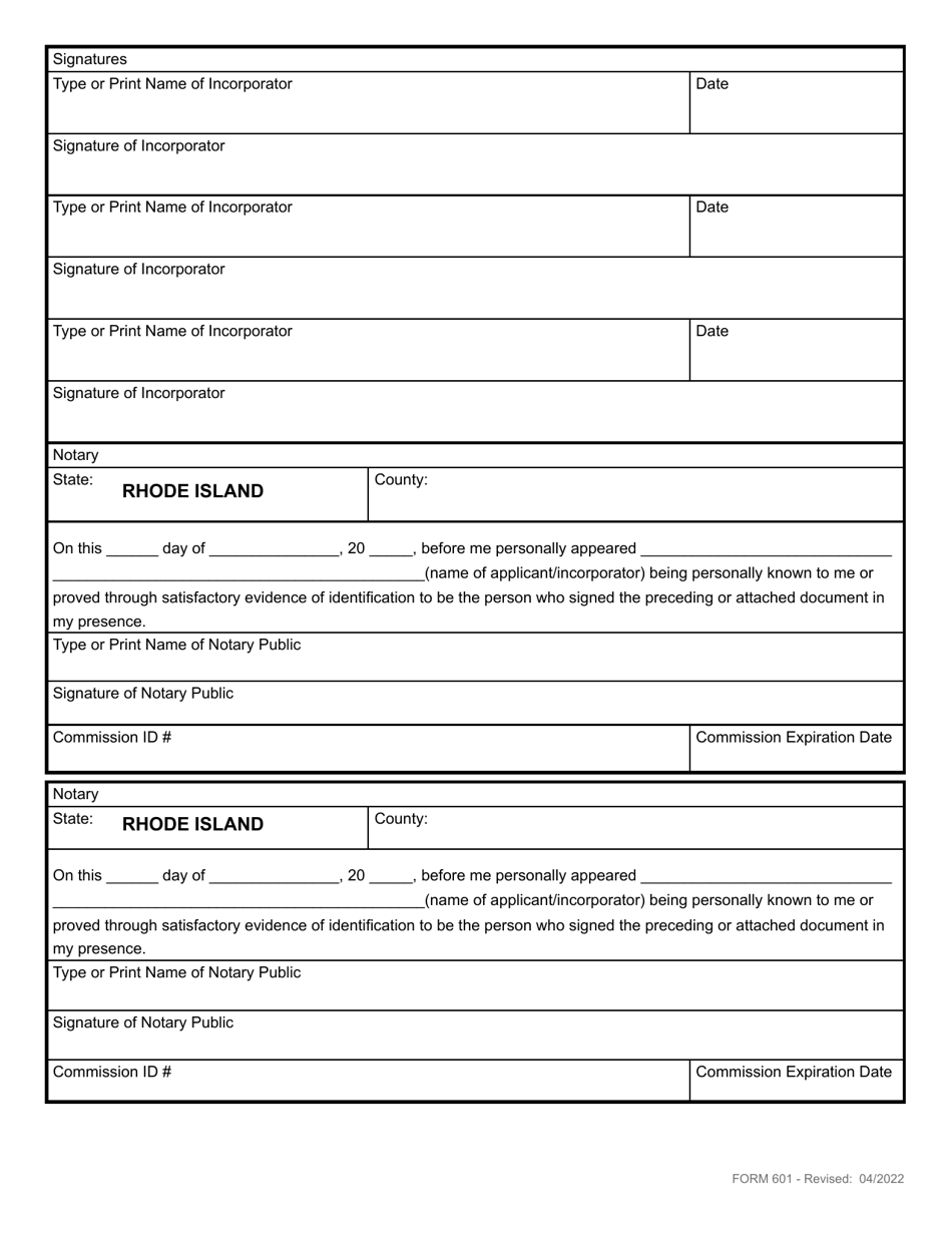 Form 601 Articles of Association for a Non-profit Consumers Cooperative Association - Rhode Island, Page 5