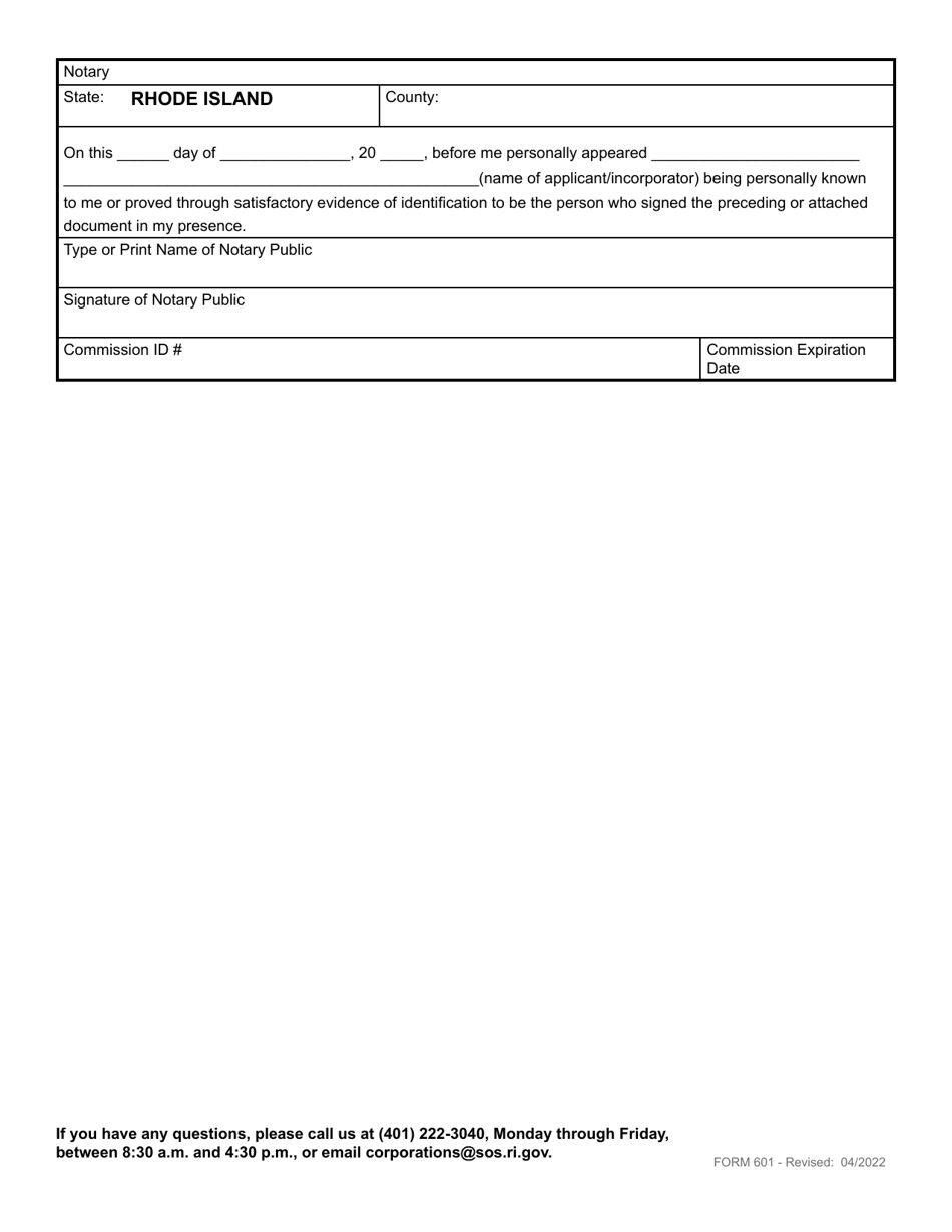 Form 601 Articles of Association for a Non-profit Consumers Cooperative Association - Rhode Island, Page 6