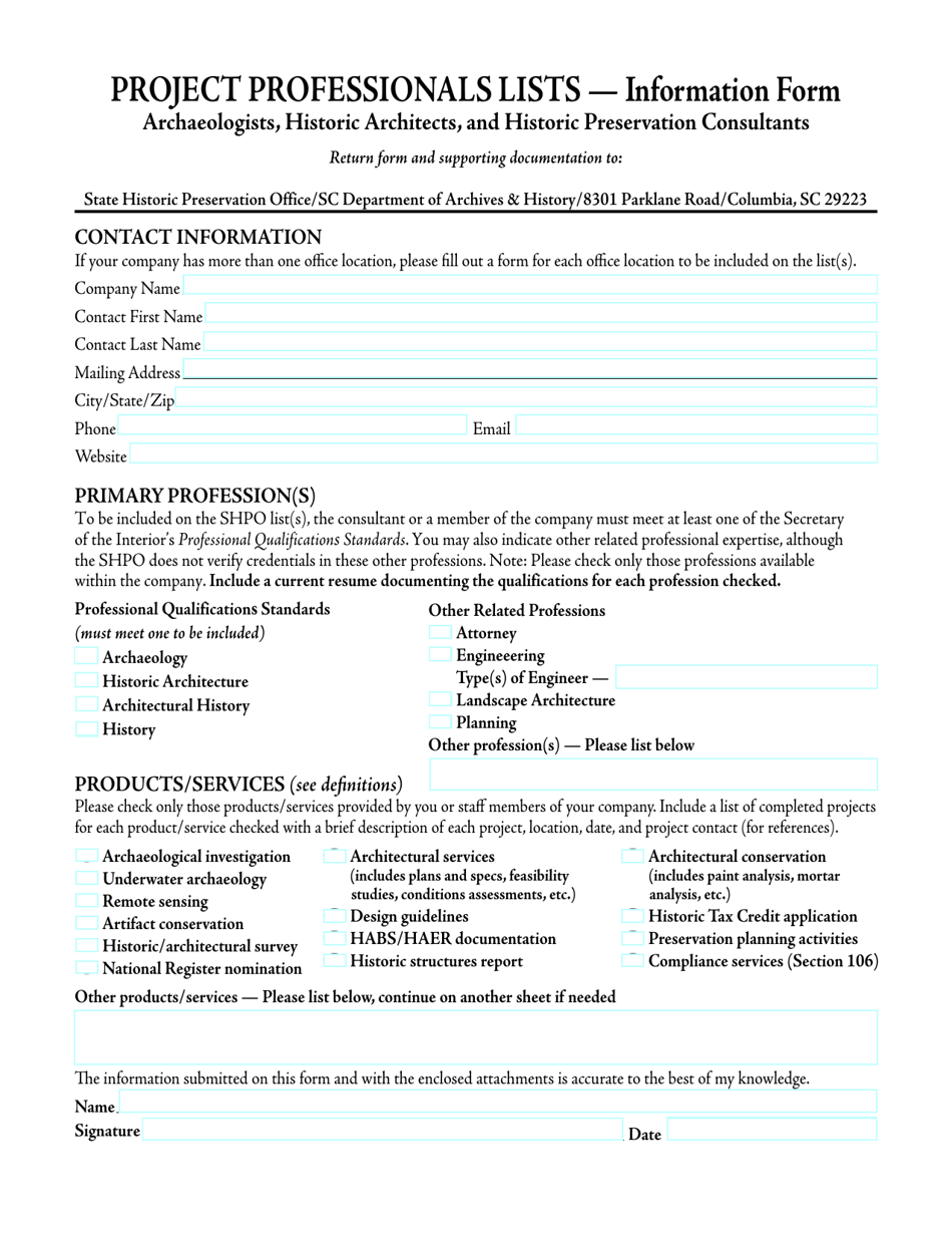 Project Professionals Lists - Information Form - South Carolina, Page 3