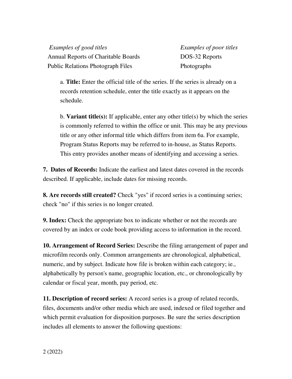 Instructions for Form ARM-1 Record Series Inventory Form - South Carolina, Page 2