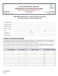 SCDCA Form PEO-05 Professional Employer Organization - Continuing Education Compliance - South Carolina