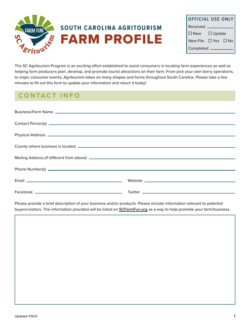 Agritourism Farm Profile - South Carolina Download Pdf