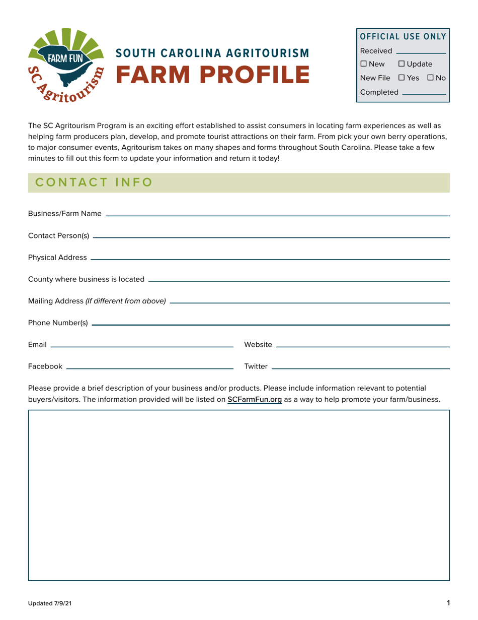 Agritourism Farm Profile - South Carolina, Page 1