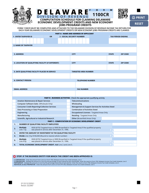 Form 1100CR  Printable Pdf