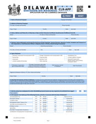 Form CLR-APP Application for Tax Clearance Certificate - Delaware
