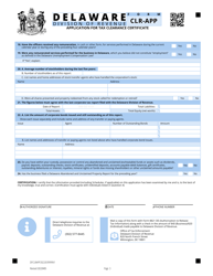 Form CLR-APP Application for Tax Clearance Certificate - Delaware, Page 3