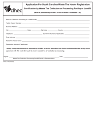 DHEC Form 2735 Application for South Carolina Waste Tire Hauler Registration - South Carolina