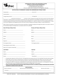 DHEC Form 3871 Notification of Ownership Change for Underground Storage Tanks - South Carolina