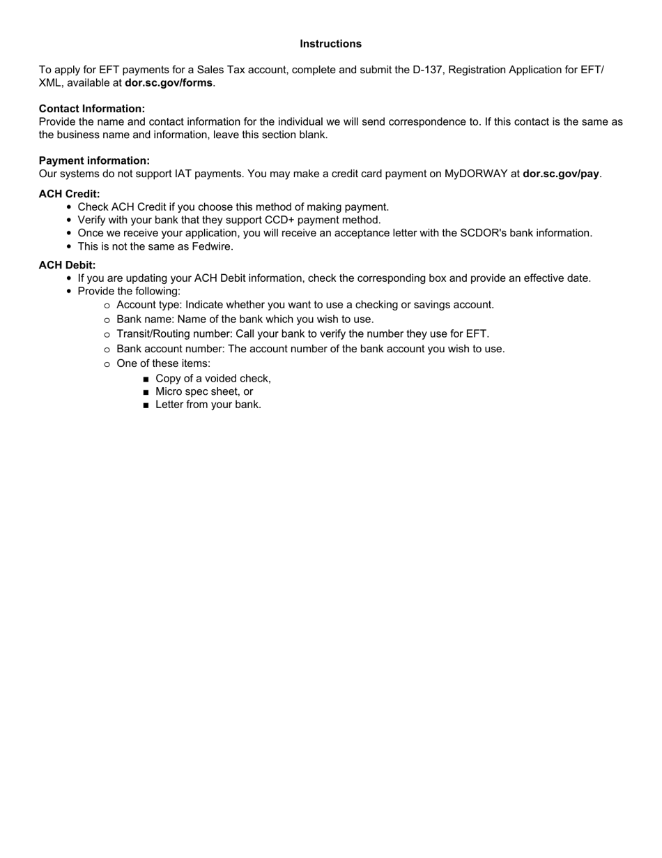 Form D-128 Registration Application for Electronic Funds Transfer - South Carolina, Page 2