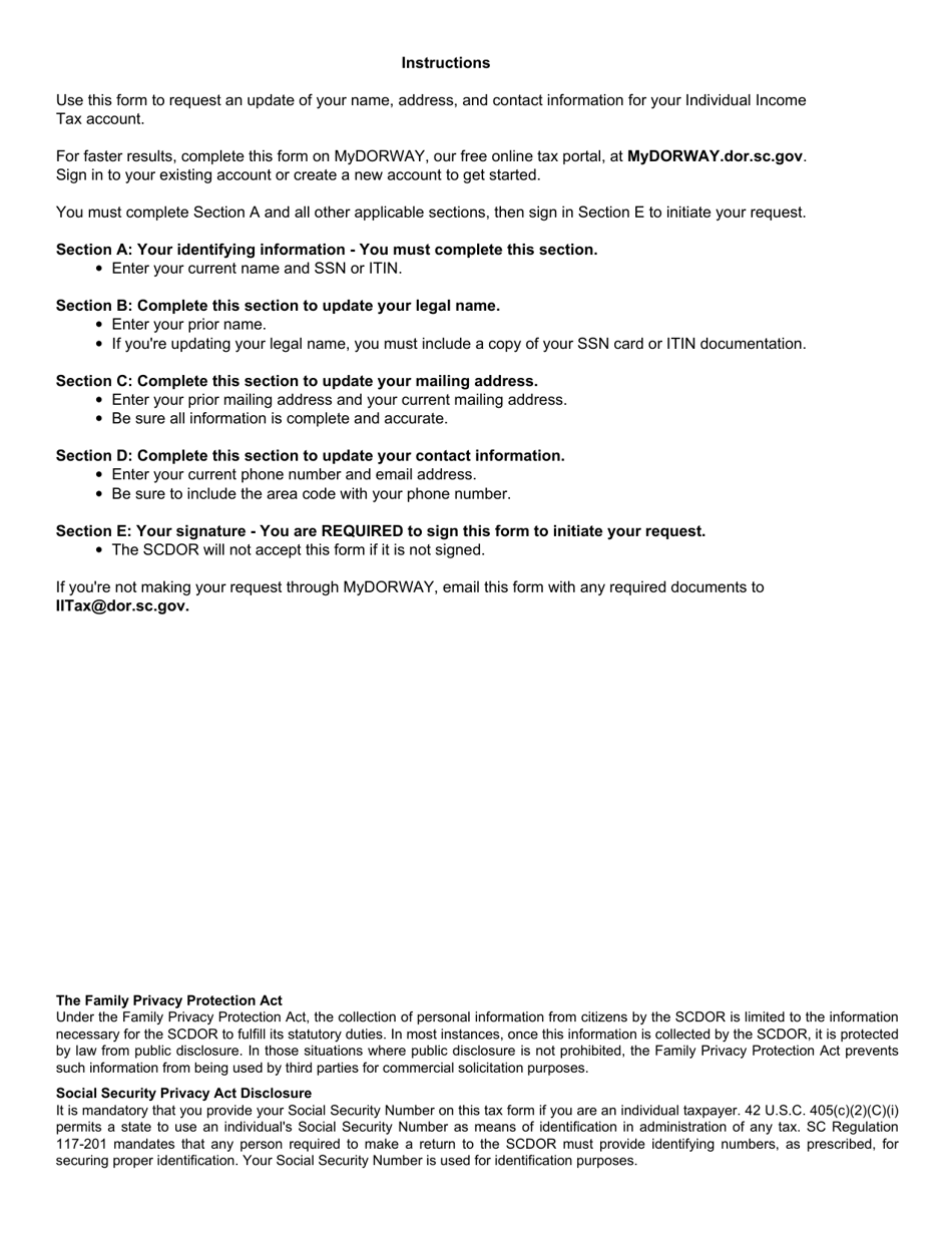Form SC8822I Update Name / Address / Contact Information for Individual - South Carolina, Page 2