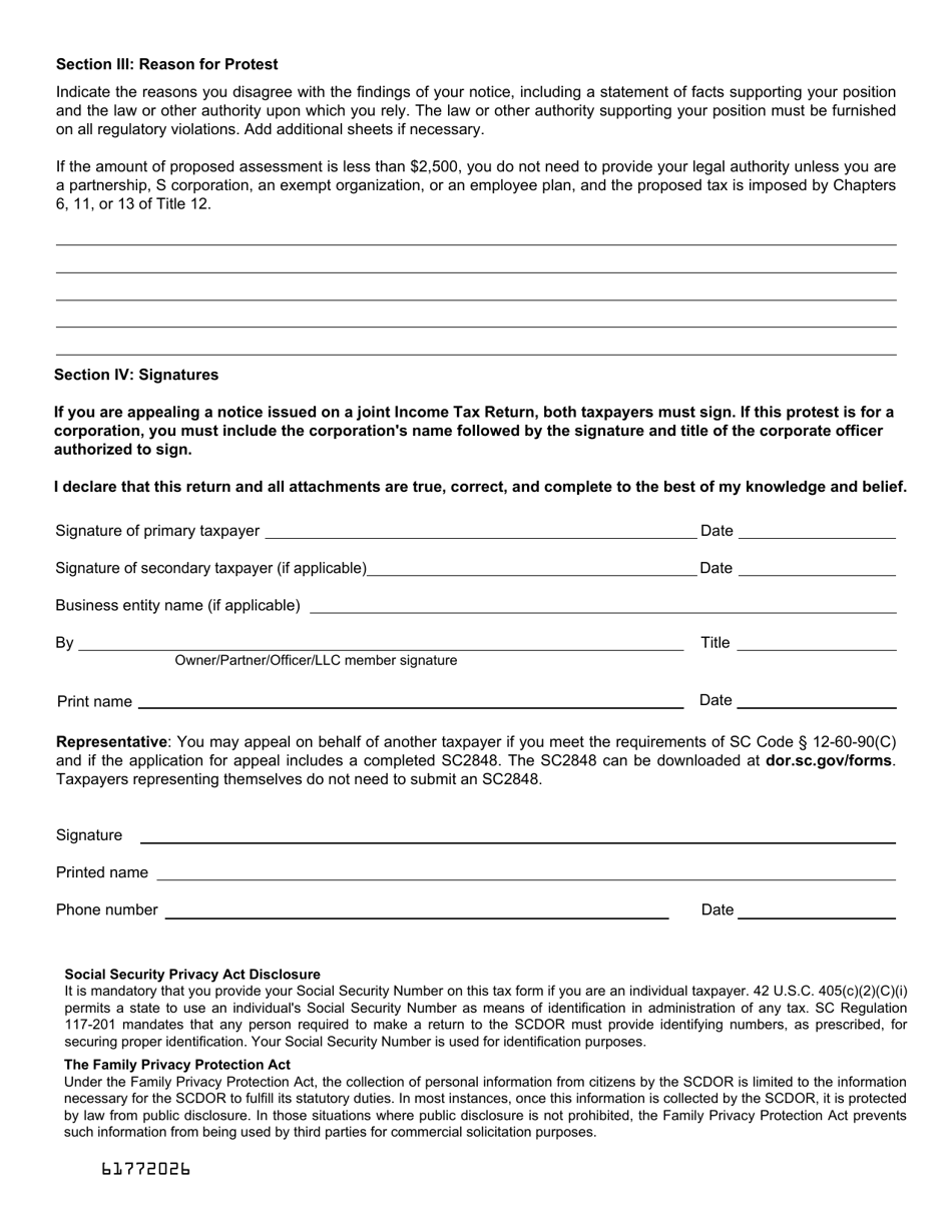 Form C-245 Application for Appeal and / or Protest Pursuant to Revenue Procedures Act - South Carolina, Page 2