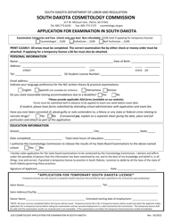 Document preview: Application for Examination in South Dakota - South Dakota