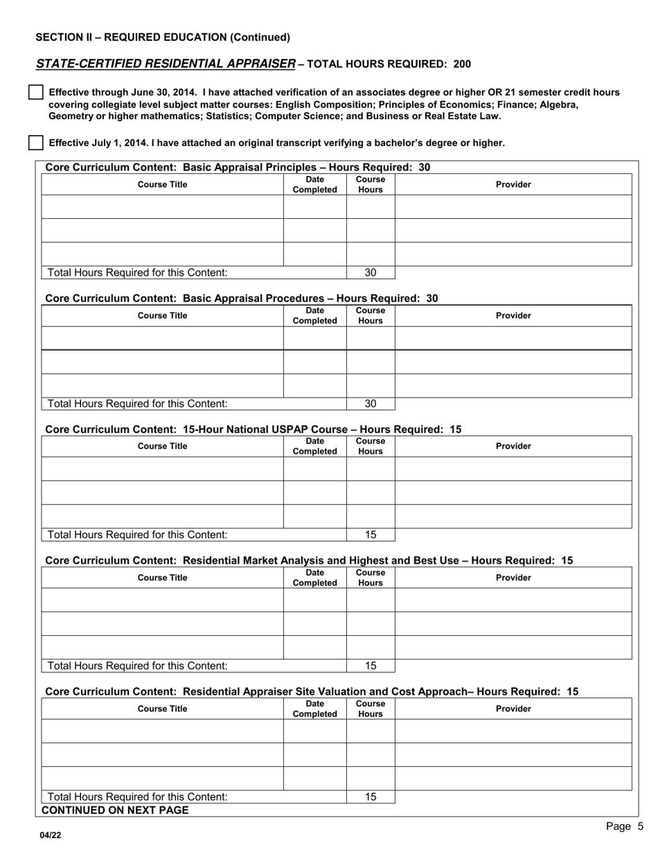 SD Form 0051 Application for State-Certified General / Residential, Licensed, or Registered Appraiser - South Dakota, Page 5