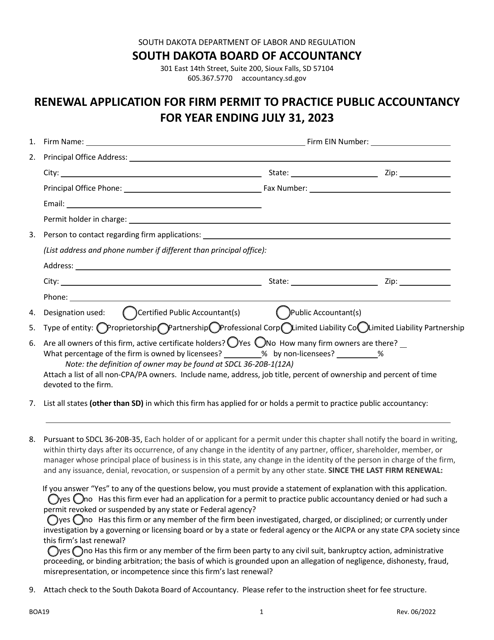 Form BOA19 2023 Printable Pdf