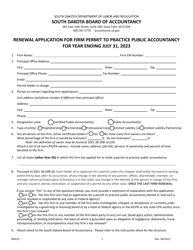 Form BOA19 Renewal Application for Firm Permit to Practice Public Accountancy - South Dakota