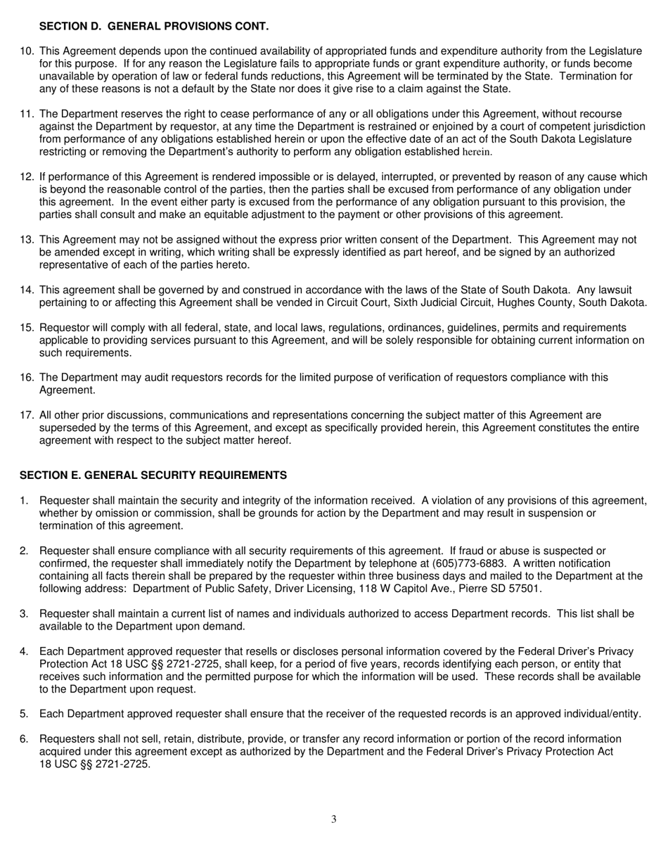 Request to Obtain South Dakota Abstract of Non-commercial Drivers License Record / Commercial Drivers License Record - South Dakota, Page 3