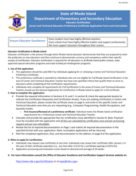 Career and Technical Education Preliminary Certificate Application Form - Rhode Island, Page 2