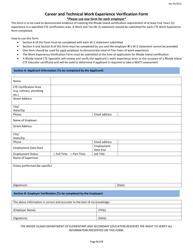 Career and Technical Education Preliminary Certificate Application Form - Rhode Island, Page 9