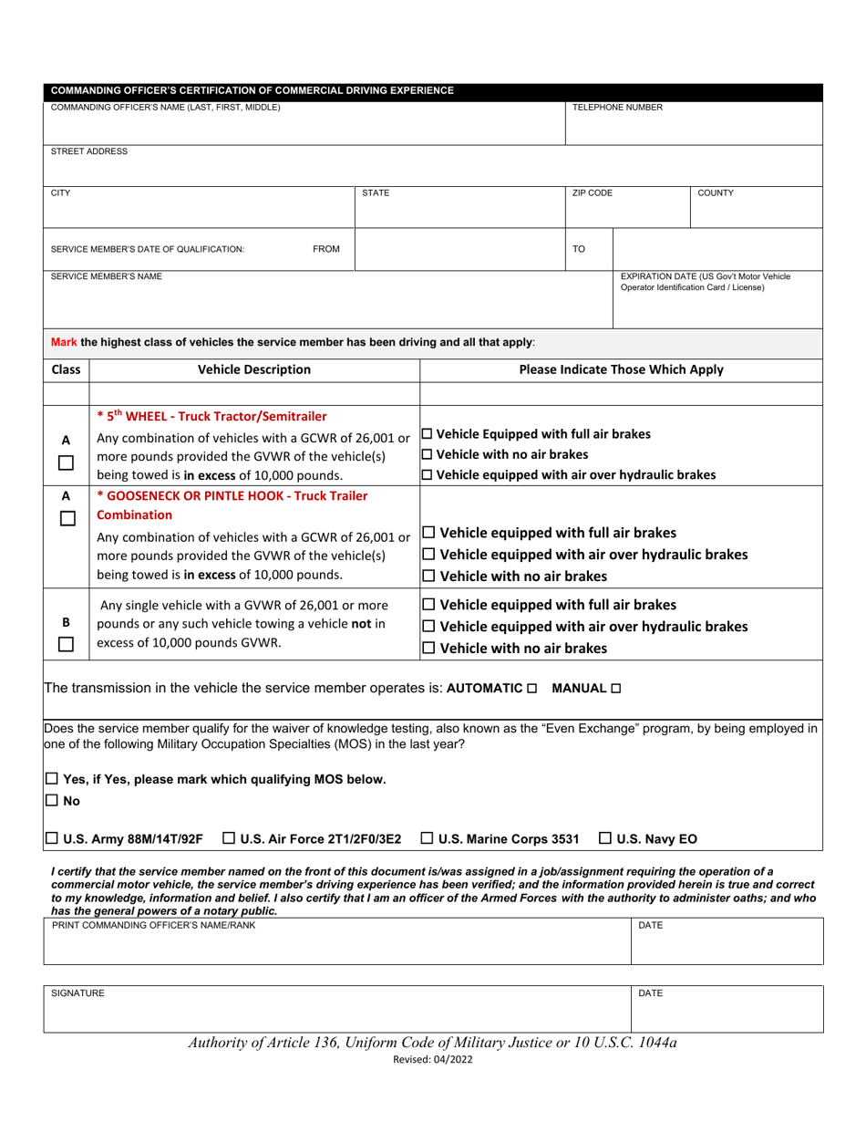 Application for Military Knowledge  Skills Test Waiver Even Exchange Program - South Dakota, Page 4