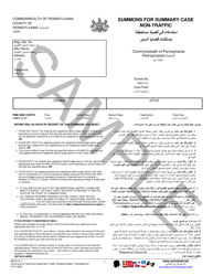 Document preview: Form MDJS617 Summons for Summary Case Non-traffic - Sample - Pennsylvania (English/Arabic)