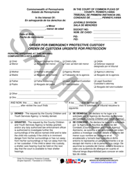 Document preview: Order for Emergency Protective Custody - Sample - Pennsylvania (English/Spanish)