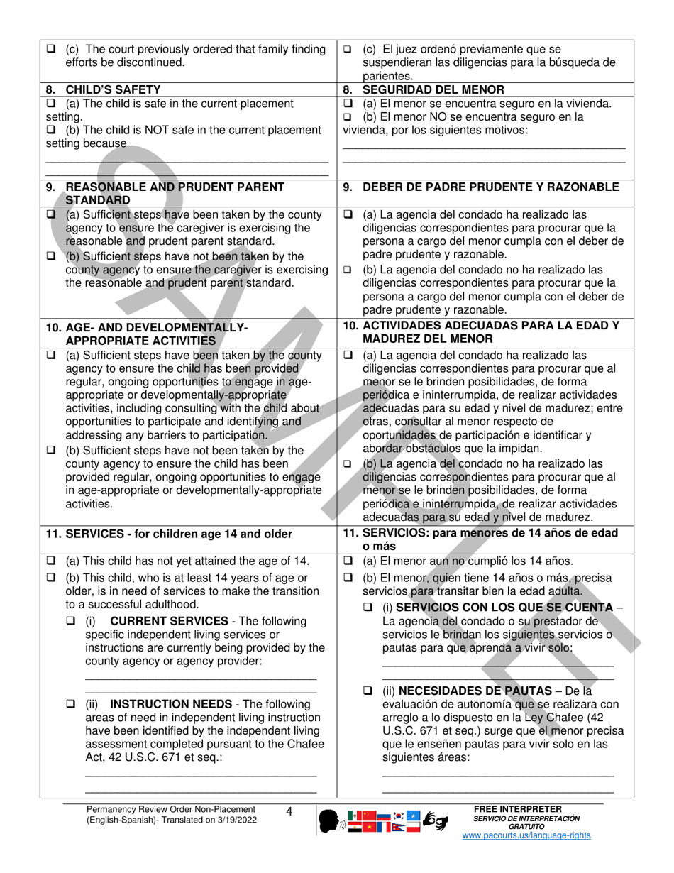 Permanency Review Order (Non-placement) - Sample - Pennsylvania (English / Spanish), Page 4