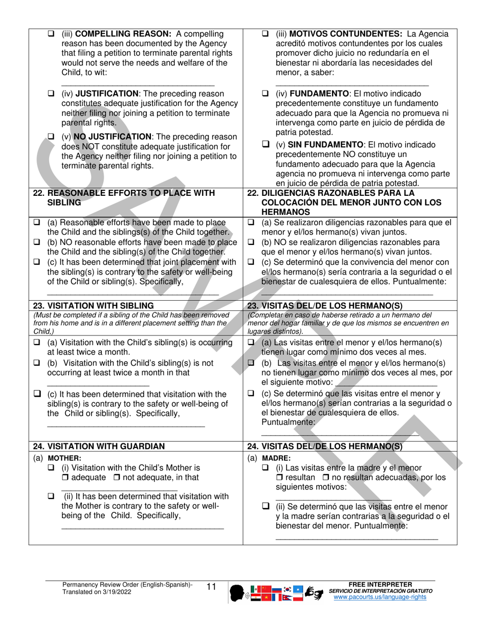 Permanency Review Order - Sample - Pennsylvania (English / Spanish), Page 11