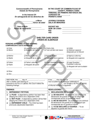 Document preview: Shelter Care Order - Sample - Pennsylvania (English/Spanish)