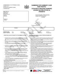Document preview: Form MDJS617 Summons for Summary Case Non-traffic - Sample - Pennsylvania (English/Spanish)