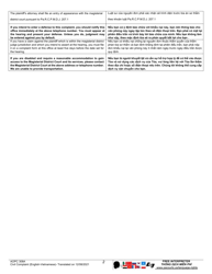 Form AOPC308A Civil Complaint - Pennsylvania (English/Vietnamese), Page 2
